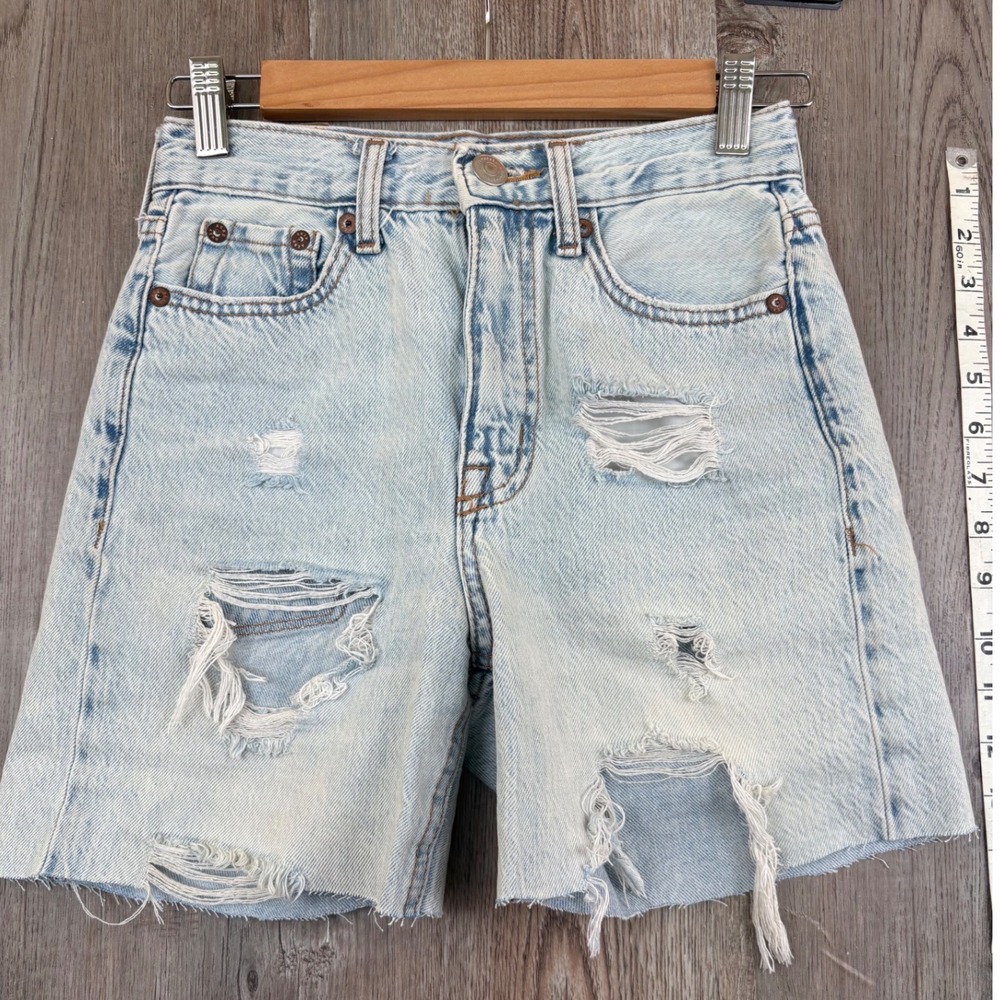 Aeropostale 90s Baggy Distressed High Waisted Denim Shorts Light Wash Blue 00 - Picture 1 of 4
